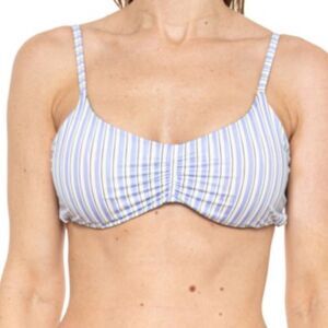 prAna XS Jess Gemma Reversible Swim Bikini Set Spotted Green Blue Yellow Stripe